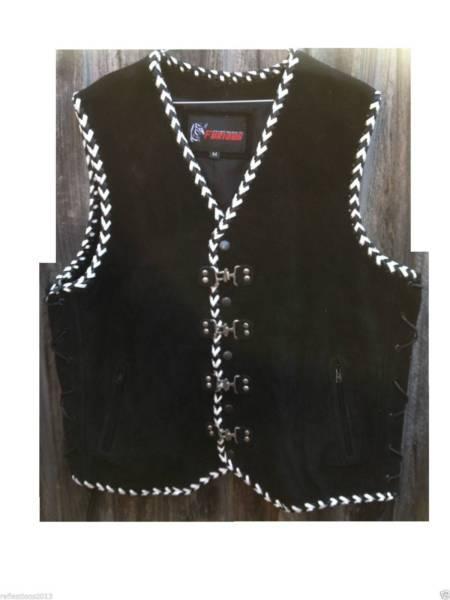 Motorcycle suede Clip Vest Black White Double Bird hand braided