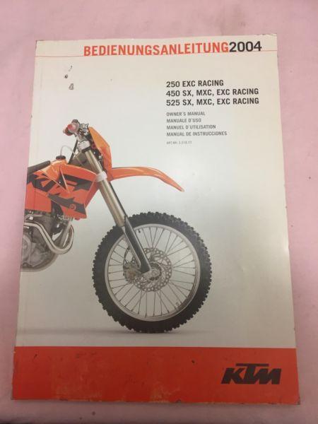 KTM 250EXC Racing, 450 SX, EXC, 525 EXC Owners Manual