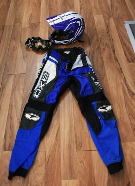 Motorcycle Helmet, goggles and off road pants