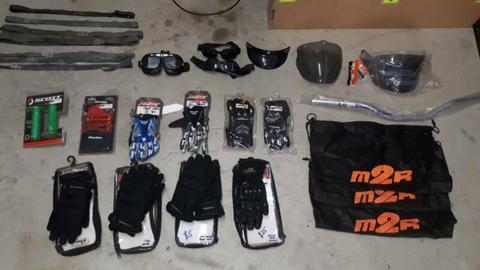 Motorcycle gloves, grips, disc lock, helmet bags, visors