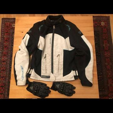 Women's motorbike jacket and gloves