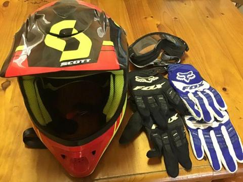 Motorbike helmet and fox gloves