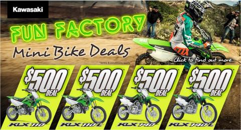 Kawasaki KLX 140L $500 Off Fun Factory Mini Bike Deal