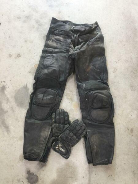 For sale leather bike pants and gloves