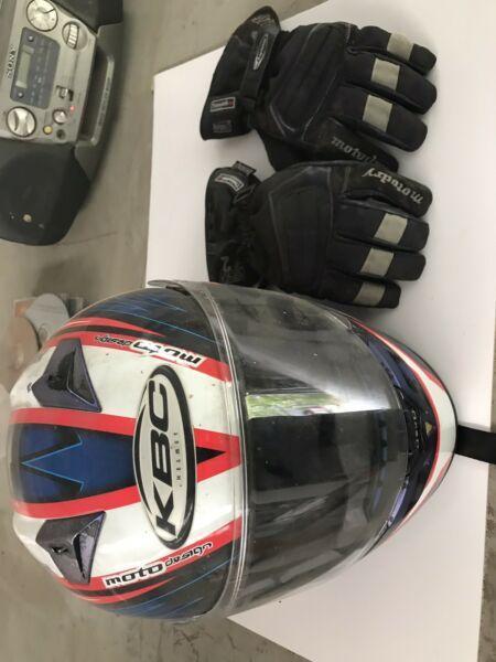 Motorbike helmet and gloves