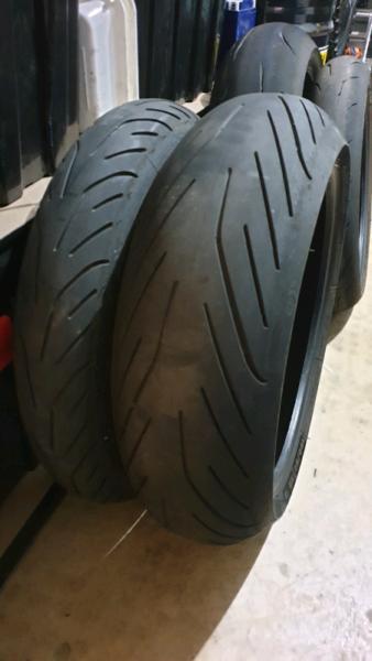 Two sets of motorbike tyres
