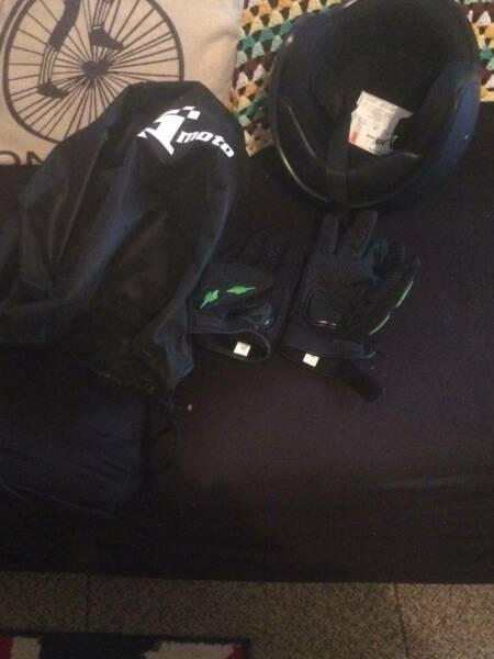 motorcycle helmet and gloves