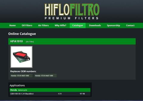 HiFlo Filtro Air Filter CBR100xx 97-98