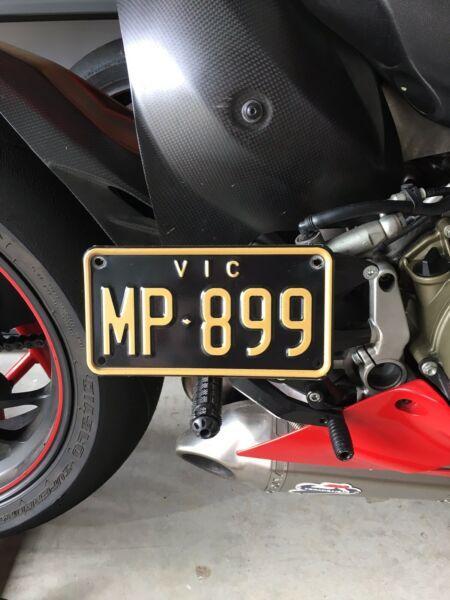 Personalised VIC motorcycle number plate. MP899