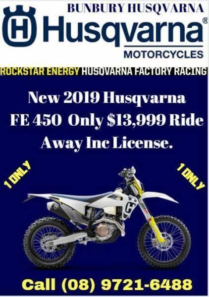 New 2019 Husqvarna FE 450. Last one at this price!!