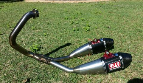 DRZ400SM Yoshimura RS4 Twin Pipes Full Exhaust System Carbon Fibre