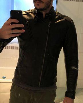 Men's armoured leather motorcycle jacket