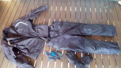 Motorbike clothing, jacket, pants and gloves