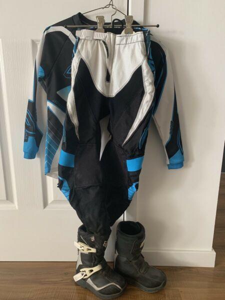 Kids motorbike boots, pants and top