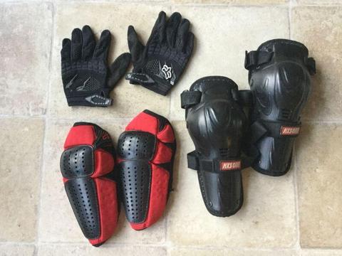 Kids Motocross MX bike gloves, knee and elbow guards