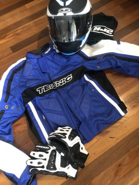 Motorbike helmet, jacket & gloves