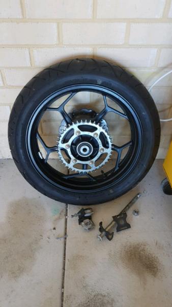 Rear wheel off a kawaski ninja road bike tyre