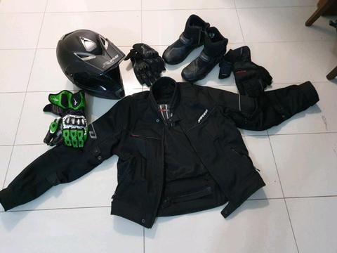 Motorbike Helmet, jacket, boots, gloves