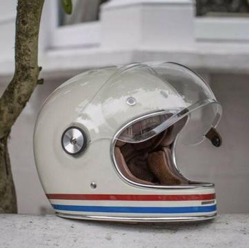 Bell Bullitt Pearl White Motorcycle Helmet with Bubble Visor