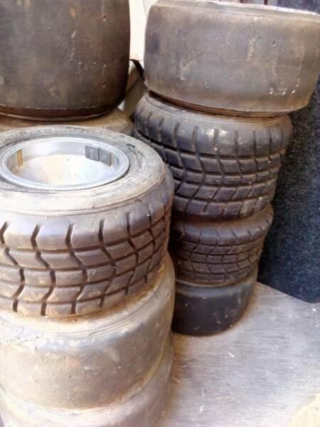 Go kart wheels, the lot with old tyres