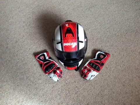 Ducati Motorcycle Helmet and Ducati Riding Gloves