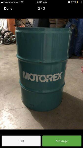 Motocross. Empty 60 L Motorex drum