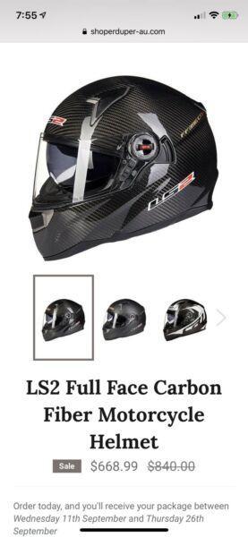 LS2 Full Face Carbon Fiber Motorcycle Helmet Dark vision size M