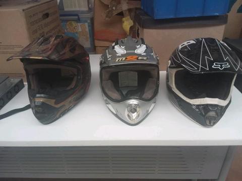 3 motorcycle motocross helmets $60 for all 3