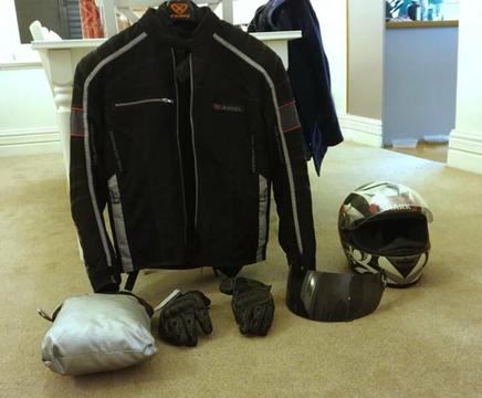 Motorcycle gear - helmet, jacket, gloves, motorcycle cover