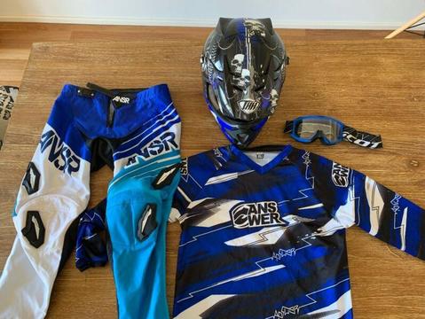 Youth Motorbike helmet, goggles, pants and shirt