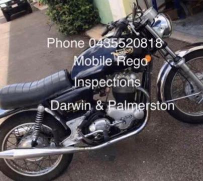 Mobile Motorcycle Rego Inspections, Darwin/Palmerston/Rural. 7 Days