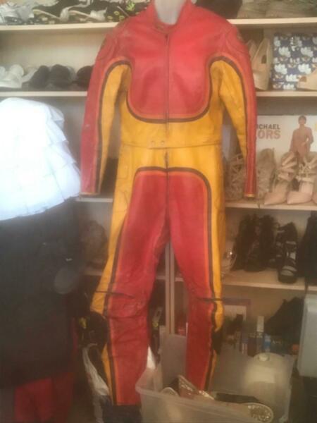 Vintage Leather Walden Miller 2 Piece Race Suit $200 ono or Swap WHY