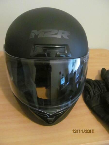 Motorcycle gear helmet and jacket, gloves