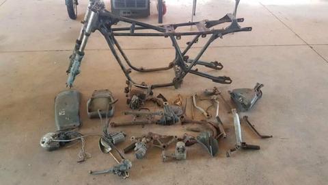 1977 Honda CB750 frame and assorted components
