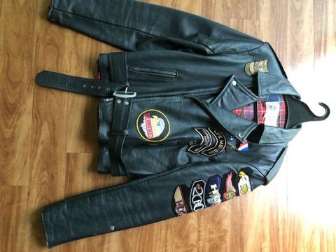Motorcycle leather jacket, vest and boots