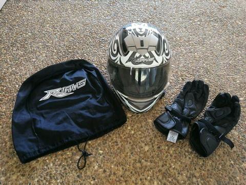 Rjays motor bike helmet XL plus leather gloves