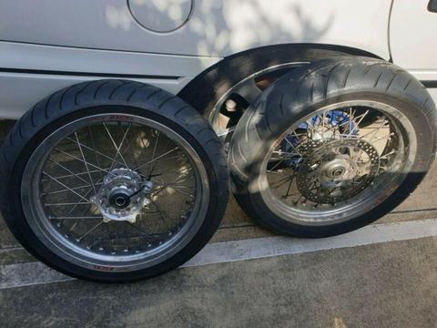 Motard wheels, takasago EXCEL rims with near new tyres