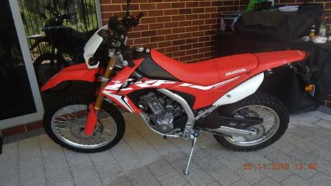 Honda CRF 250L Motorcycle, low 1342 kms, purchased brand new 2018