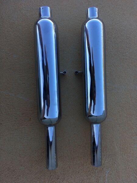 Vintage Triumph Mufflers and Fuel Tank