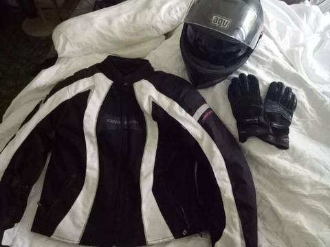 Women's Driryder motorcycle jacket, helmet and gloves for sale