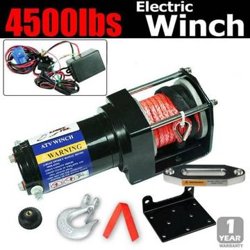 4500LBS LB Synthetic Rope Electric Winch Wireless Remote ATV 4WD Boat