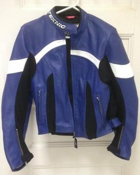 New Teknic Leather Motorcycle Jacket. Size USA 10, EURO 40. Blue