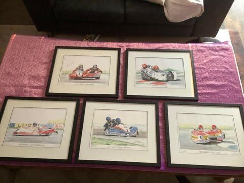 Rare Limited Edition Set Of Road Racing Sidecar Paintings
