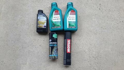 Motorcycle fork oil ,chain lube and radiator flush