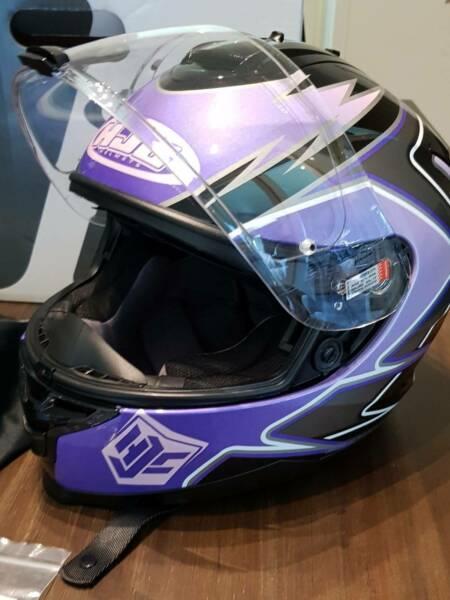 Pink and Purple HJC Motorbike Helmet (Size: Medium)