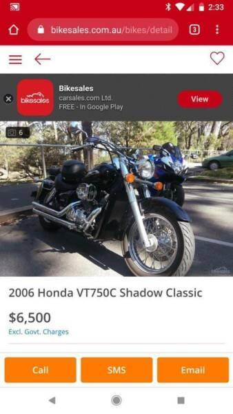 2006 Honda VT750C Shadow motorbike