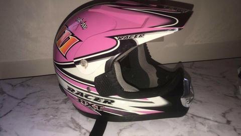 Junior Pink and White Motorbike Helmet