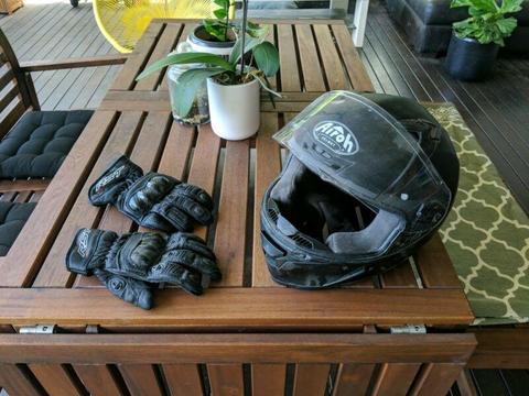 Motorbike helmet and gloves