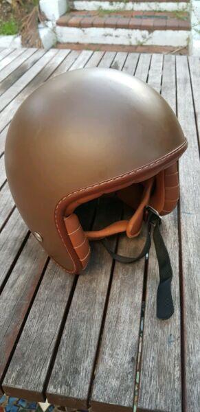 Mat chocolate brown motorbike helmet as XL