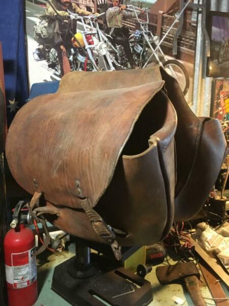 Vintage Tan Leather Saddle bags Harley Triumph throw over 1970s